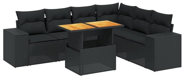 7 részes fekete polyrattan kerti ülőgarnitúra párnával