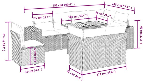 9 részes fekete polyrattan kerti ülőgarnitúra párnákkal