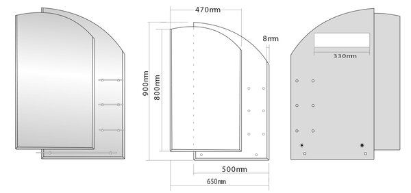 Aqualine Aqualine, WEGA tükör 65x90cm, lekerekített, polcokkal, 65028
