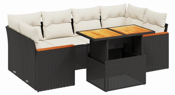 7 részes fekete polyrattan kerti ülőgarnitúra párnával