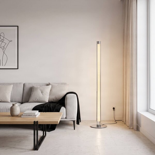 Lindby LED álló lámpa Hadis, RGB, távirányító, fehér, 120 cm, dimmelhető, Króm / ezüst, Nappali / Étkező, Műanyag, Modern
