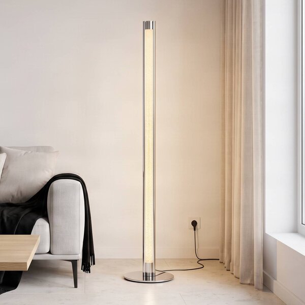 Lindby LED álló lámpa Hadis, RGB, távirányító, fehér, 120 cm, dimmelhető, Króm / ezüst, Nappali / Étkező, Műanyag, Modern