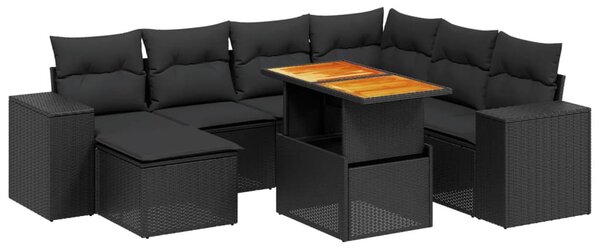 8 részes fekete polyrattan kerti ülőgarnitúra párnákkal