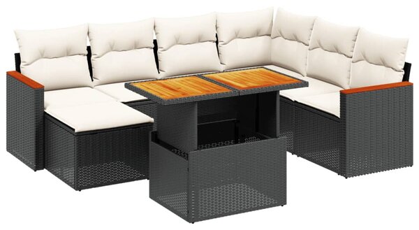 8 részes fekete polyrattan kerti ülőgarnitúra párnákkal