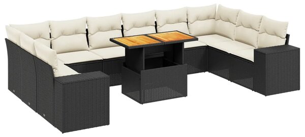 11 részes fekete polyrattan kerti ülőgarnitúra párnákkal