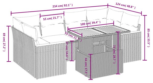 7 részes fekete polyrattan kerti ülőgarnitúra párnával
