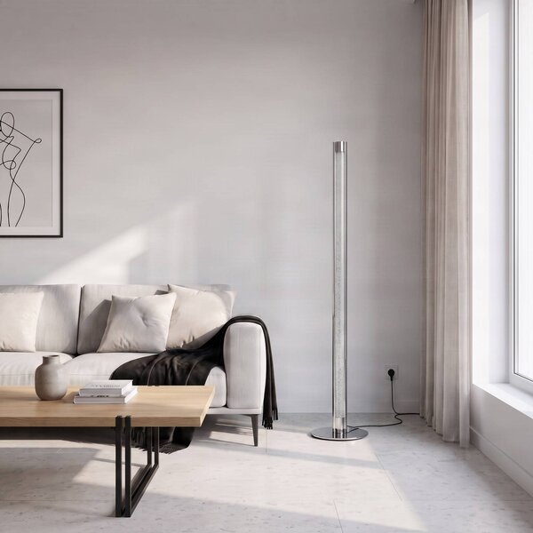 Lindby LED álló lámpa Hadis, RGB, távirányító, fehér, 120 cm, dimmelhető, Króm / ezüst, Nappali / Étkező, Műanyag, Modern