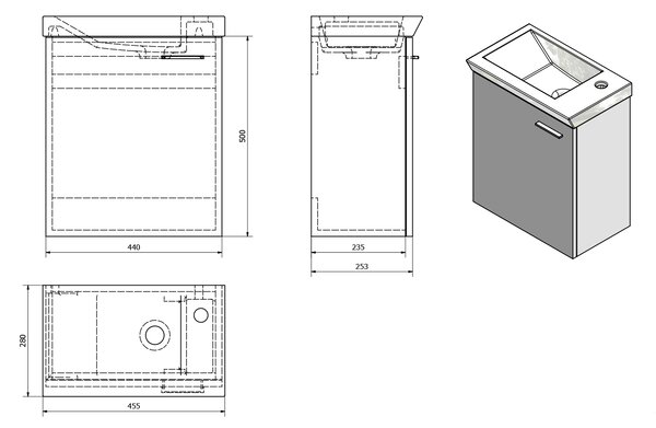 Aqualine Aqualine, ZOJA / KERAMIA FRESH mosdó szekrény 44x50x23,5cm, platina tölgy, 51046DP