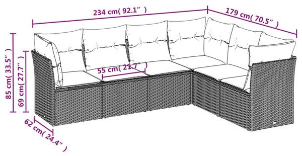 6 részes bézs polyrattan kerti ülőgarnitúra párnával