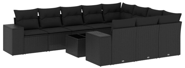 11 részes fekete polyrattan kerti ülőgarnitúra párnákkal