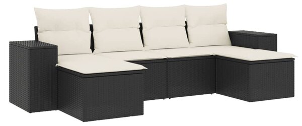 6 részes fekete polyrattan kerti ülőgarnitúra párnákkal