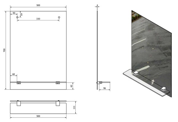 Aqualine Aqualine, Tükör 50x70cm, függönnyel és polclyukakkal együtt, 22429