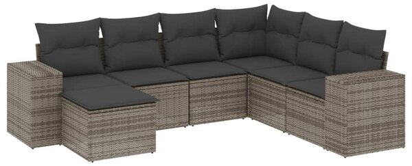 7 részes szürke polyrattan kerti ülőgarnitúra párnákkal