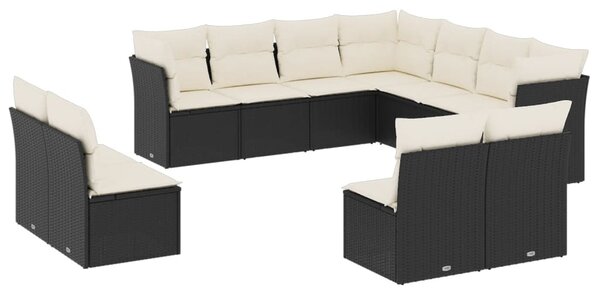 11 részes fekete polyrattan kerti ülőgarnitúra párnákkal