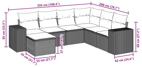 7 részes szürke polyrattan kerti ülőgarnitúra párnákkal