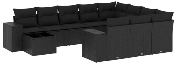 11 részes fekete polyrattan kerti ülőgarnitúra párnákkal
