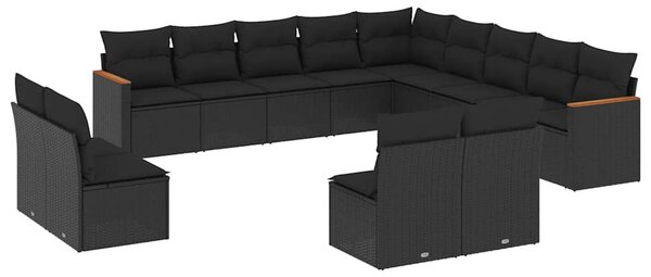 13 részes fekete polyrattan kerti ülőgarnitúra párnákkal