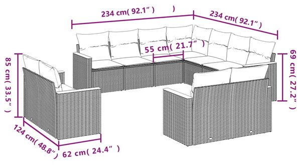 11 részes szürke polyrattan kerti ülőgarnitúra párnákkal