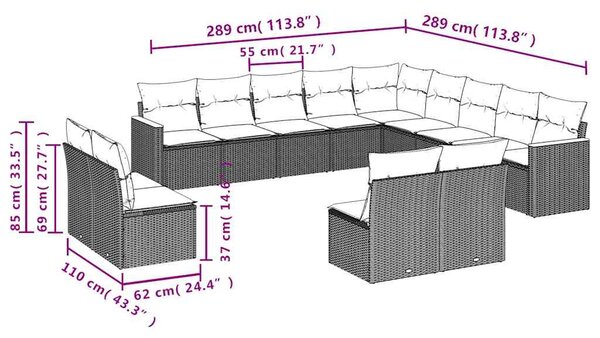 13 részes fekete polyrattan kerti ülőgarnitúra párnákkal