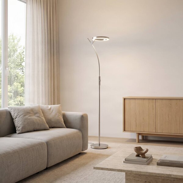 Lindby Darion LED állólámpa, szürke, fém, fényerőszabályzó, 180cm, dimmelhető, Alu / szürke / cink, Nappali / Étkező, fém, Modern