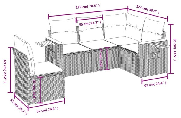 5 részes bézs polyrattan kerti ülőgarnitúra párnákkal