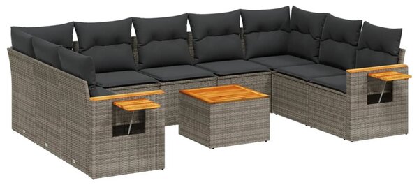 10 részes szürke polyrattan kerti ülőgarnitúra párnákkal