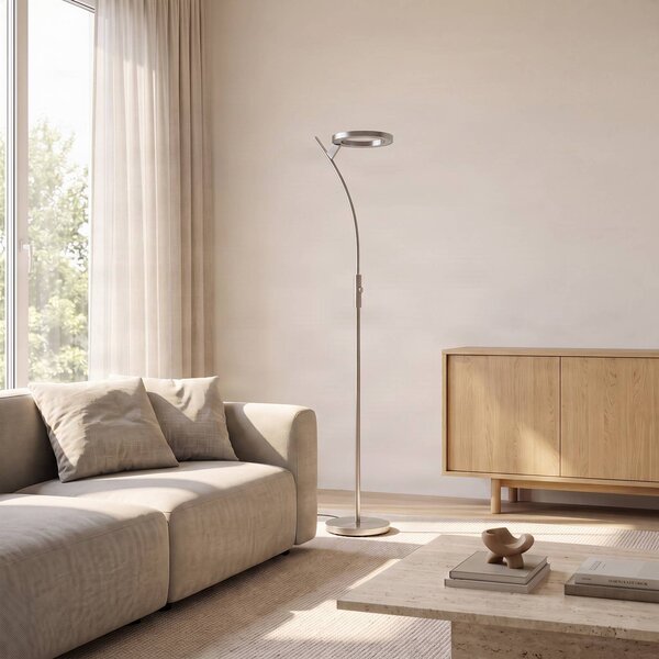 Lindby Darion LED állólámpa, szürke, fém, fényerőszabályzó, 180cm, dimmelhető, Alu / szürke / cink, Nappali / Étkező, fém, Modern