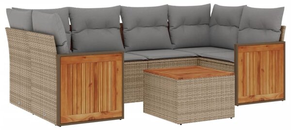 7 részes bézs polyrattan kerti ülőgarnitúra párnákkal
