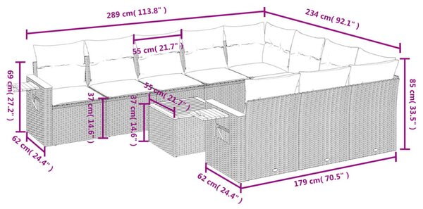 11 részes fekete polyrattan kerti ülőgarnitúra párnákkal