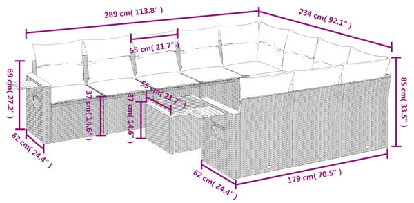 11 részes bézs polyrattan kerti ülőgarnitúra párnákkal