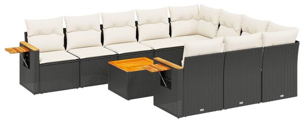 11 részes fekete polyrattan kerti ülőgarnitúra párnákkal