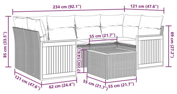 7 részes bézs polyrattan kerti ülőgarnitúra párnákkal