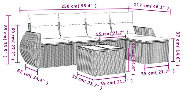 6 részes fekete polyrattan kerti ülőgarnitúra párnákkal