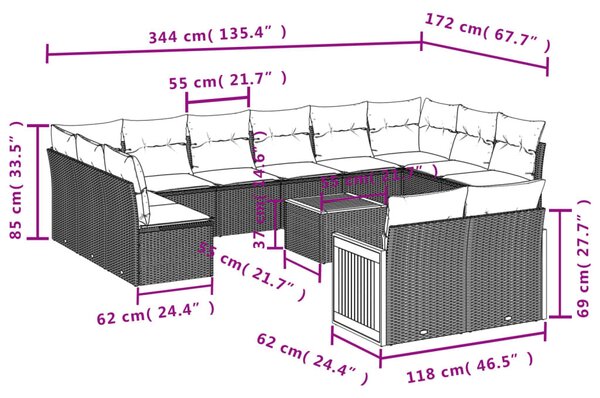 13 részes bézs polyrattan kerti ülőgarnitúra párnákkal