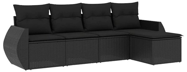 5 részes fekete polyrattan kerti kanapészett párnákkal