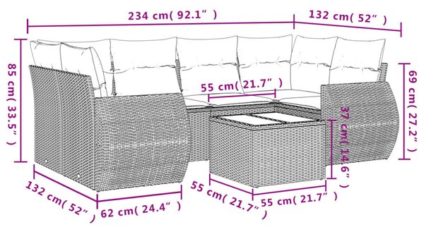 7 részes bézs polyrattan kerti ülőgarnitúra párnákkal
