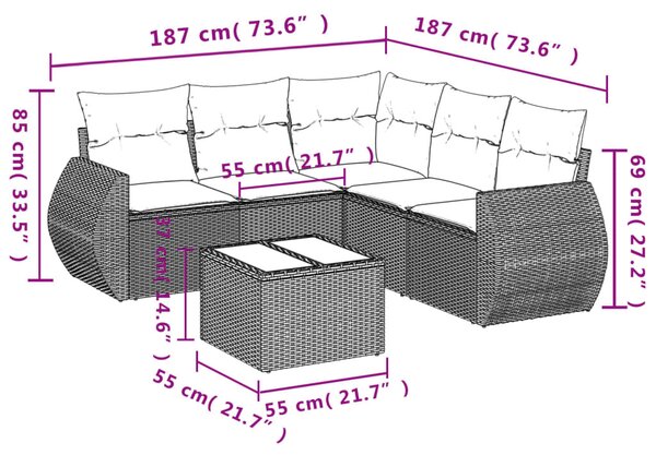 6 részes szürke polyrattan kerti ülőgarnitúra párnákkal