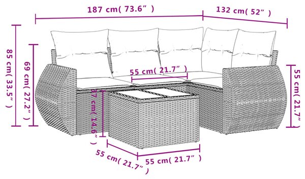 5 részes bézs polyrattan kerti ülőgarnitúra párnákkal