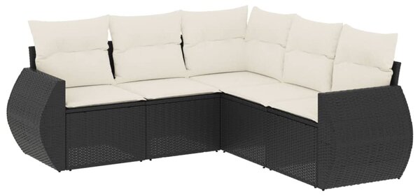 5 részes fekete polyrattan kerti kanapészett párnákkal