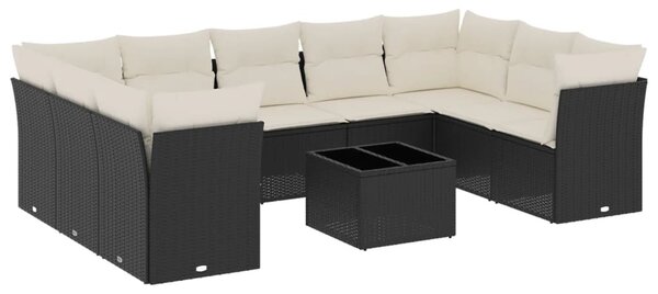 10 részes fekete polyrattan kerti ülőgarnitúra párnákkal