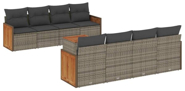 9 részes szürke polyrattan kerti ülőgarnitúra párnákkal