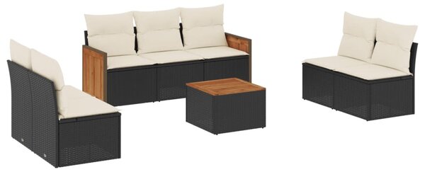 8 részes fekete polyrattan kerti ülőgarnitúra párnákkal