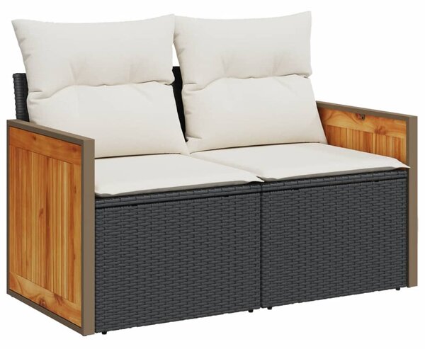 10 részes fekete polyrattan kerti ülőgarnitúra párnákkal