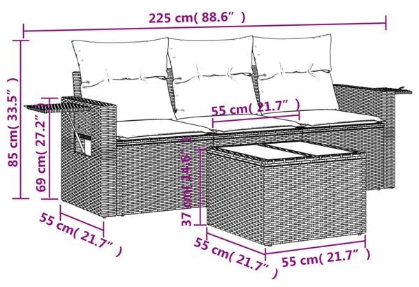 4 részes szürke polyrattan kerti ülőgarnitúra párnákkal