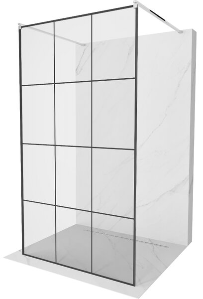 Mexen Kioto, átmenő zuhanyparaván 100 x 200 cm, 8mm átlátszó / fekete üvegminta, 2x króm stabilizáló távtartó, 800-100-002-01-77
