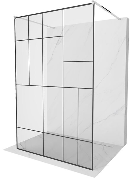 Mexen Kioto, átmenő zuhanyparaván 100 x 200 cm, 8mm átlátszó / fekete üvegminta, 2x króm stabilizáló távtartó, 800-100-002-01-78