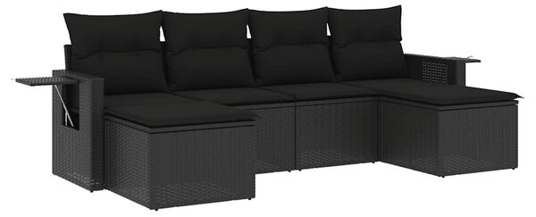 6 részes fekete polyrattan kerti ülőgarnitúra párnákkal