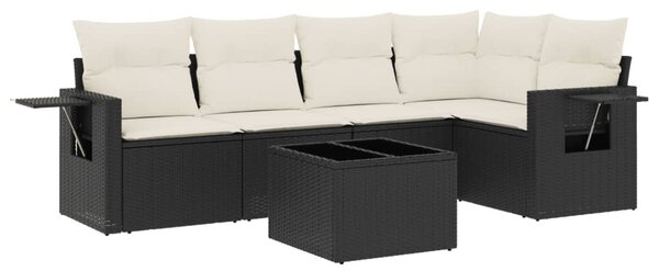 6 részes fekete polyrattan kerti ülőgarnitúra párnákkal