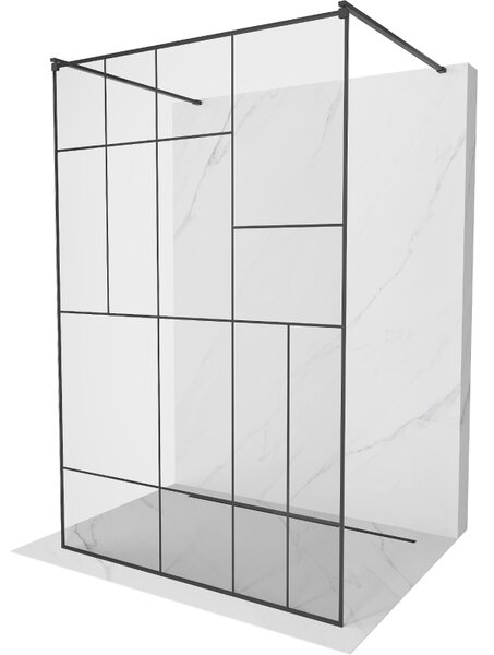 Mexen Kioto, átmenő zuhany paraván 100 x 200 cm, 8mm átlátszó / fekete üvegminta, 2x fekete stabilizáló távtartó, 800-100-002-70-78