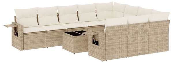 11 részes bézs polyrattan kerti ülőgarnitúra párnákkal